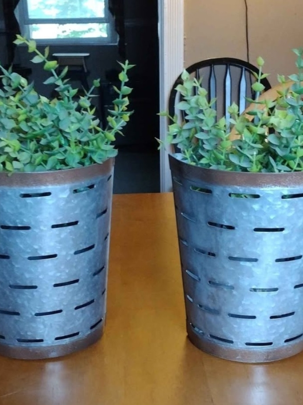 Gray Galvanized Metal Planter with Green Faux Eucalyptus – Home Accents
